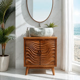 Natural Solid Wood Bathroom Vanity with Wave-Carved Cabinet Doors – Rustic - Arboriswood - 3