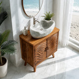 Natural Solid Wood Bathroom Vanity with Wave-Carved Cabinet Doors – Rustic - Arboriswood - 4