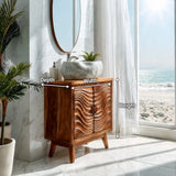 Natural Solid Wood Bathroom Vanity with Wave-Carved Cabinet Doors – Rustic - Arboriswood - 5