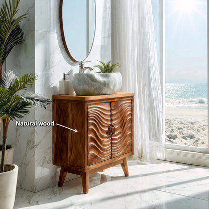 Natural Solid Wood Bathroom Vanity with Wave-Carved Cabinet Doors – Rustic - Arboriswood - 6