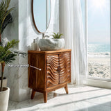 Natural Solid Wood Bathroom Vanity with Wave-Carved Cabinet Doors – Rustic - Arboriswood - 6
