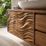Natural Solid Wood Bathroom Vanity with Wave-Carved Doors – Scandinavian - Arboriswood - 1