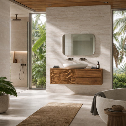 Natural Solid Wood Bathroom Vanity with Wave-Carved Doors – Scandinavian - Arboriswood - 4