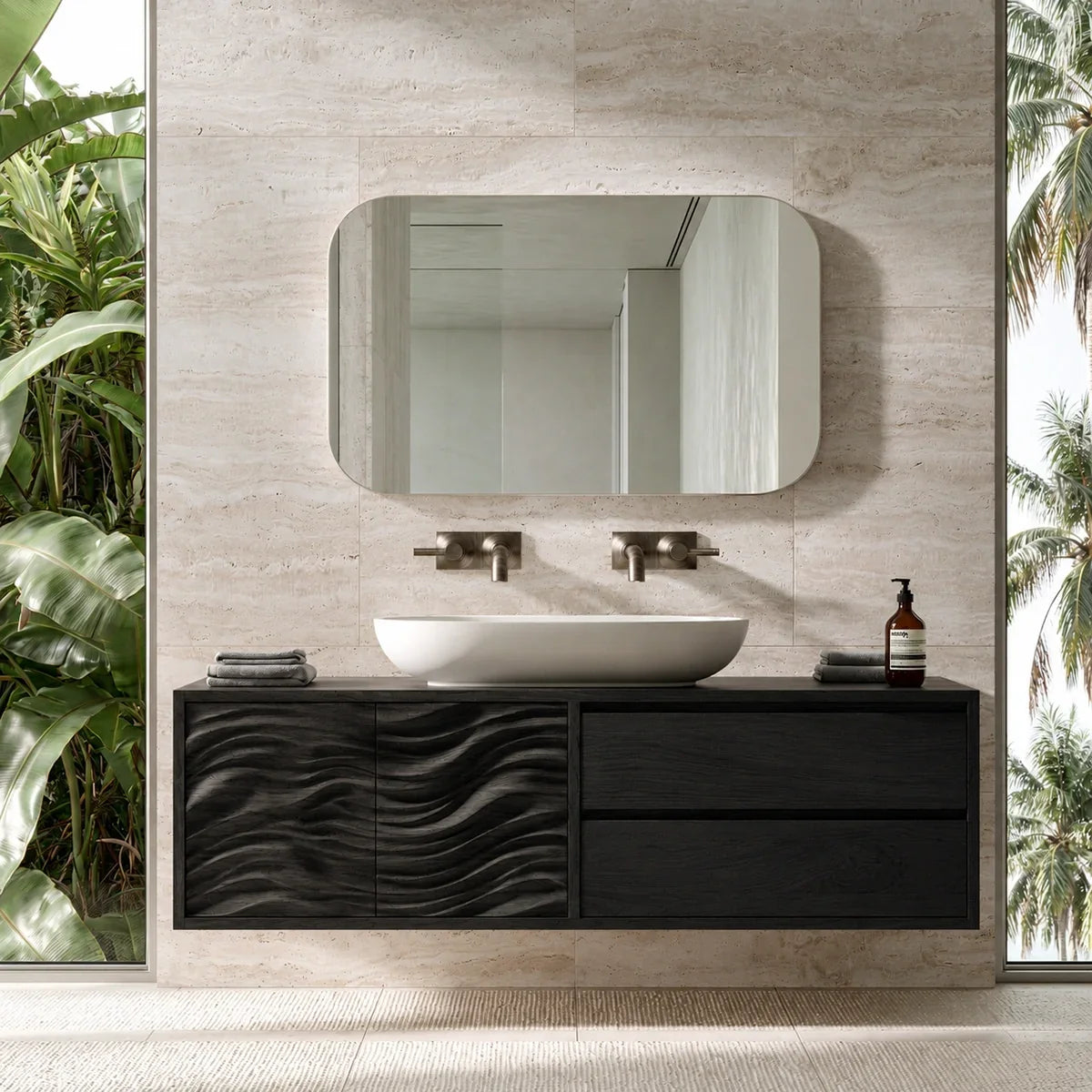Natural Solid Wood Bathroom Vanity with Wave-Carved Doors – Scandinavian - Arboriswood - 8
