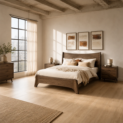 Natural Solid Wood Bed Frame With Broad Curved Headboard and Loft Presence - ArborisWood - 2