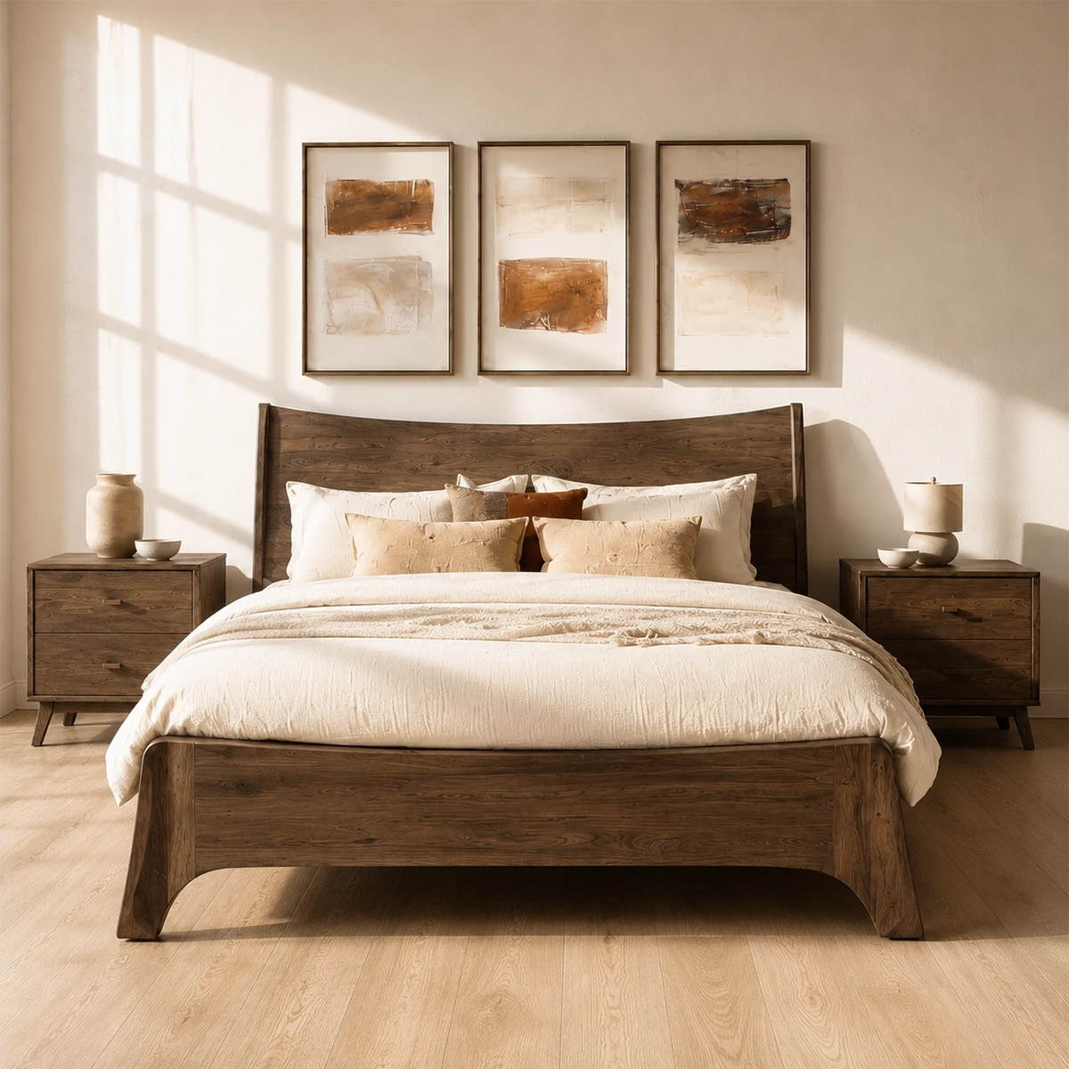 Natural Solid Wood Bed Frame With Broad Curved Headboard and Loft Presence - ArborisWood - 3