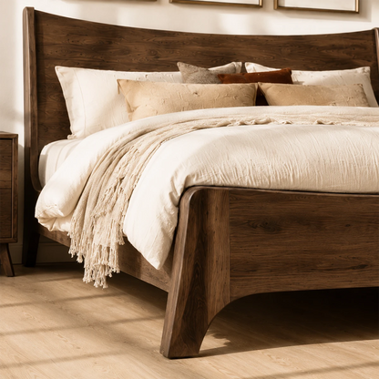 Natural Solid Wood Bed Frame With Broad Curved Headboard and Loft Presence - ArborisWood - 4