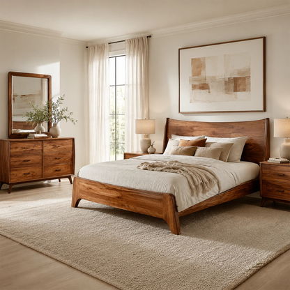 Natural Solid Wood Bed Frame With Broad Curved Headboard and Loft Presence - ArborisWood - 9