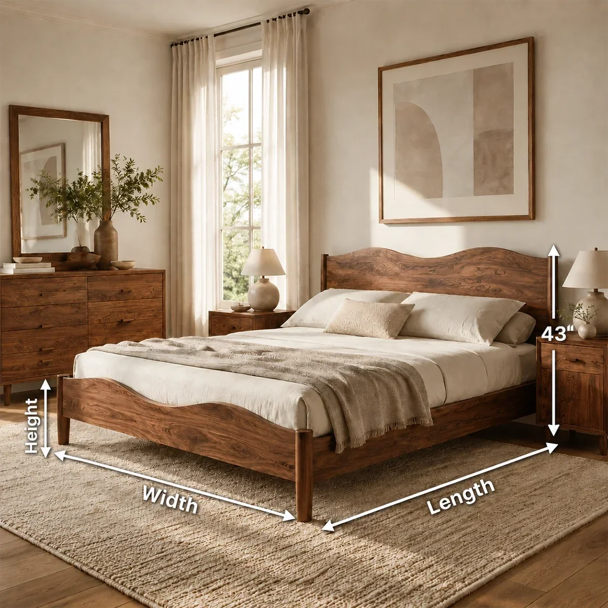 Natural Solid Wood Bed Frame With Curved Headboard and Sculptural Flow - ArborisWood - 10