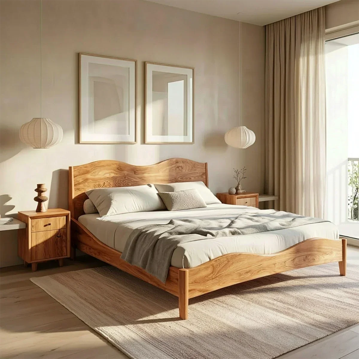 Natural Solid Wood Bed Frame With Curved Headboard and Sculptural Flow - ArborisWood - 7
