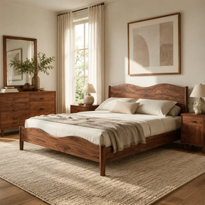 Natural Solid Wood Bed Frame With Curved Headboard and Sculptural Flow - ArborisWood