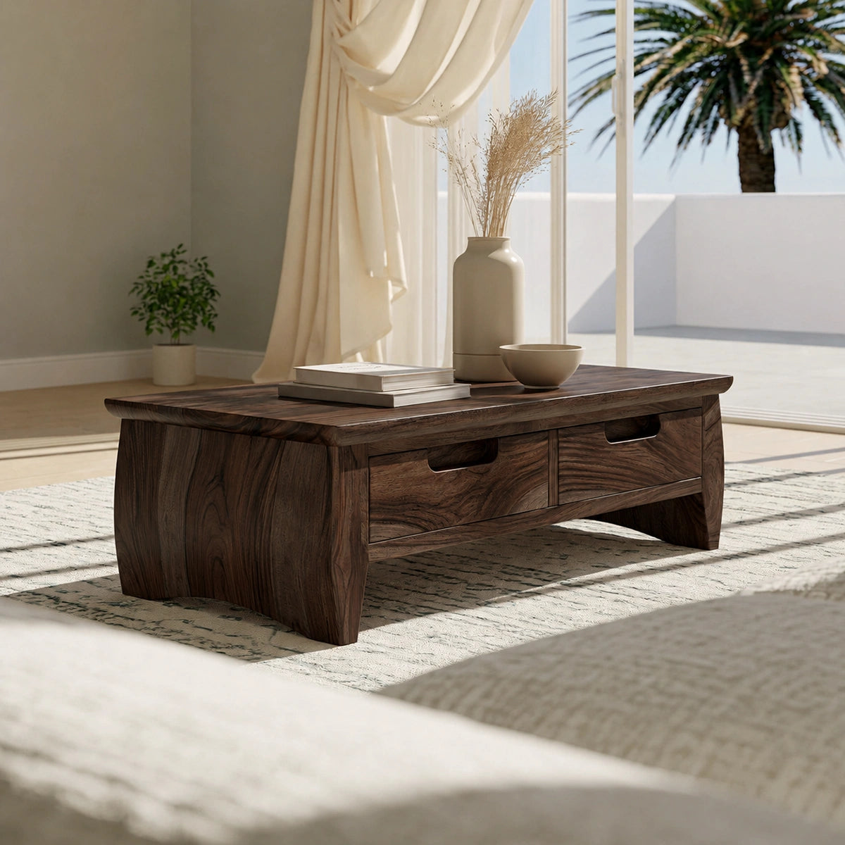 Natural Solid Wood Coffee Table with Curved Drawer Base – Scandinavian - Arboriswood - 10