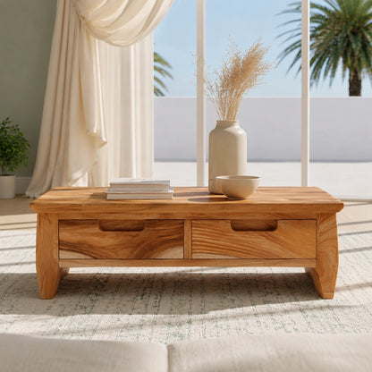 Natural Solid Wood Coffee Table with Curved Drawer Base – Scandinavian - Arboriswood - 2