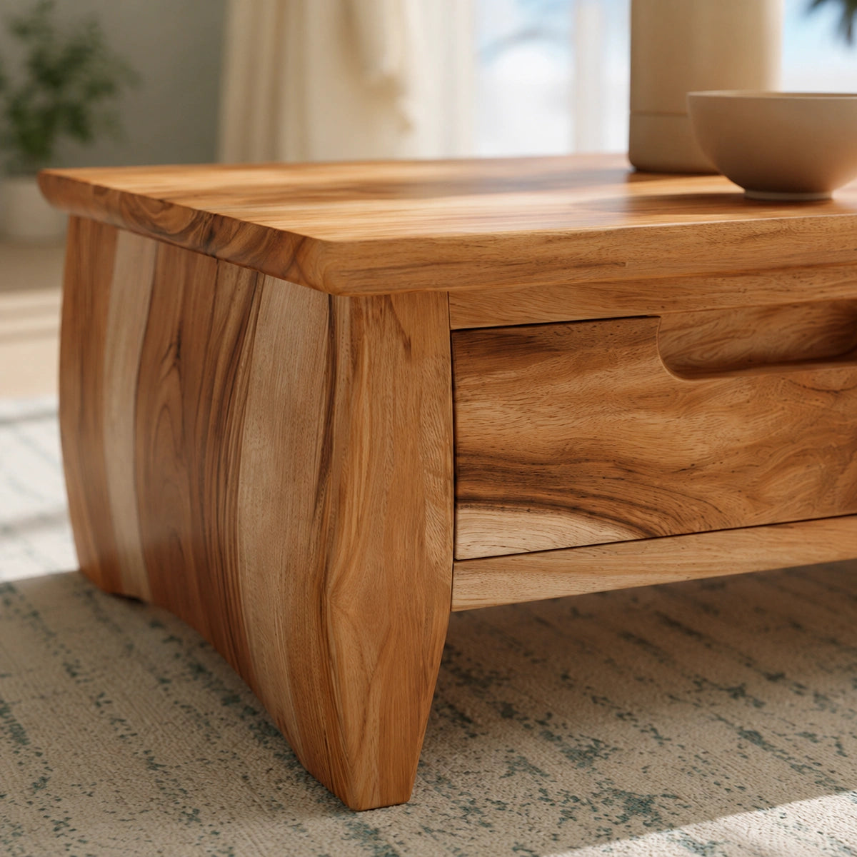 Natural Solid Wood Coffee Table with Curved Drawer Base – Scandinavian - Arboriswood - 3