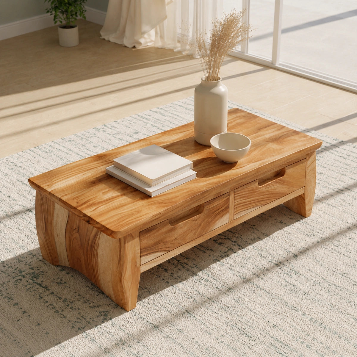 Natural Solid Wood Coffee Table with Curved Drawer Base – Scandinavian - Arboriswood - 4