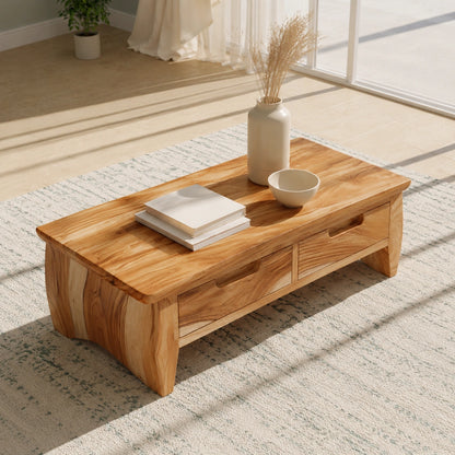 Natural Solid Wood Coffee Table with Curved Drawer Base – Scandinavian - Arboriswood - 4