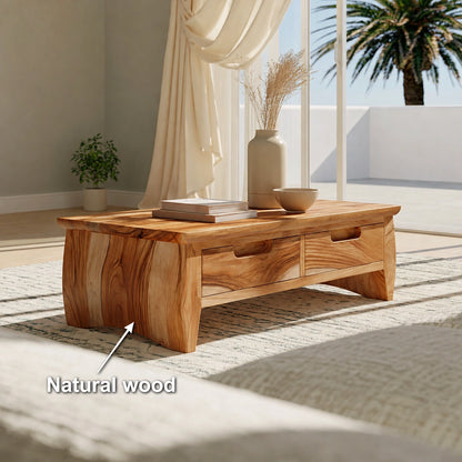 Natural Solid Wood Coffee Table with Curved Drawer Base – Scandinavian - Arboriswood - 5
