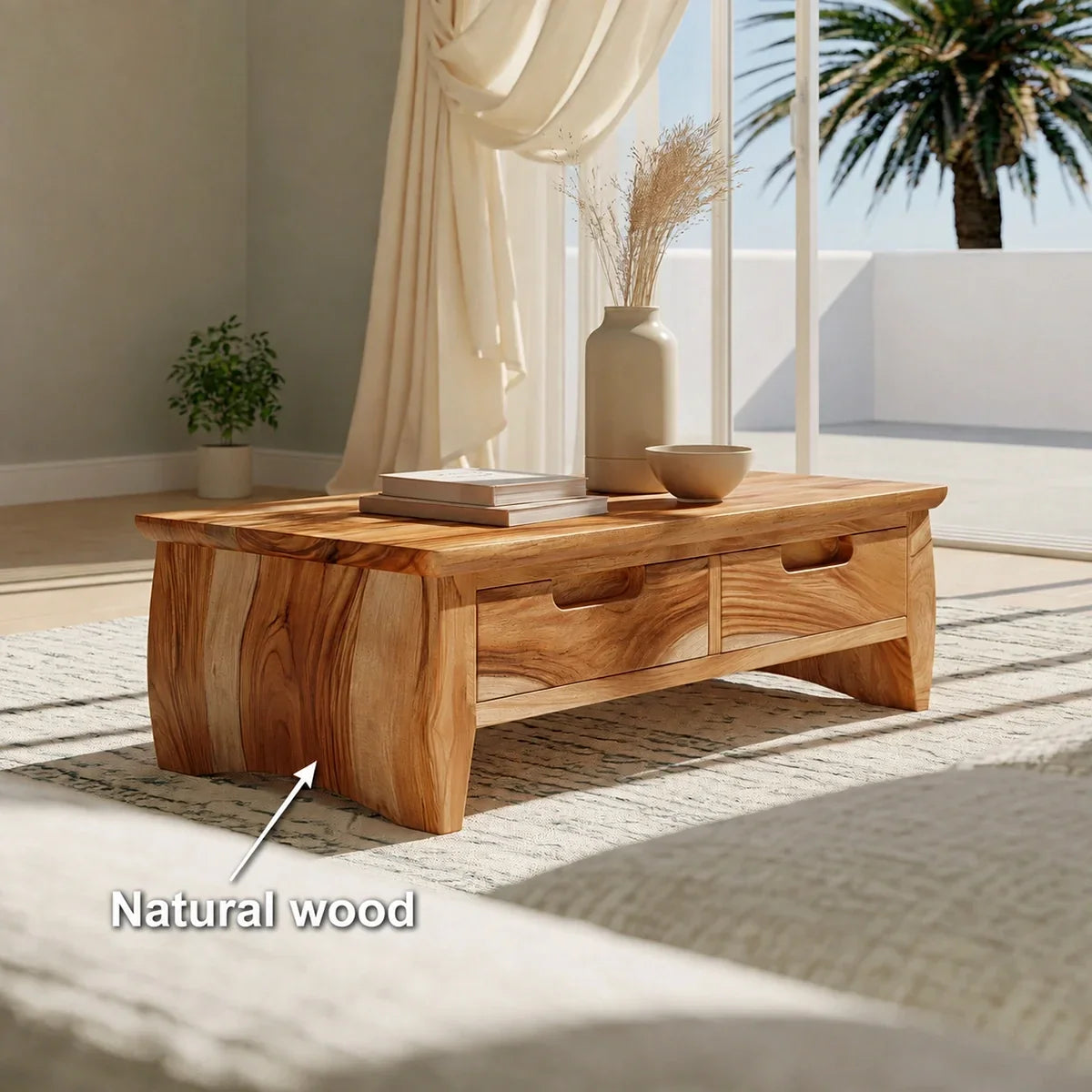 Natural Solid Wood Coffee Table with Curved Drawer Base – Scandinavian - Arboriswood - 5
