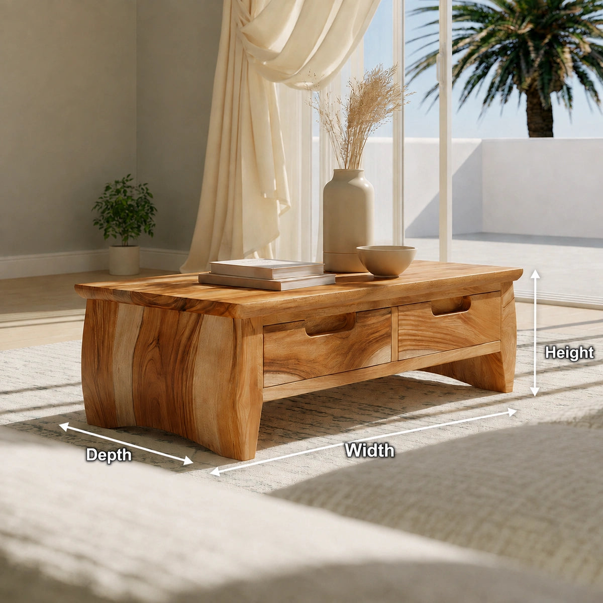 Natural Solid Wood Coffee Table with Curved Drawer Base – Scandinavian - Arboriswood - 6