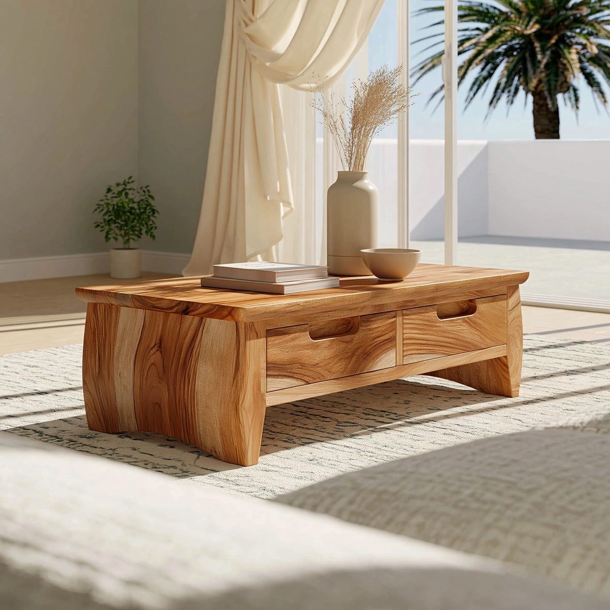 Natural Solid Wood Coffee Table with Curved Drawer Base – Scandinavian - Arboriswood - 7