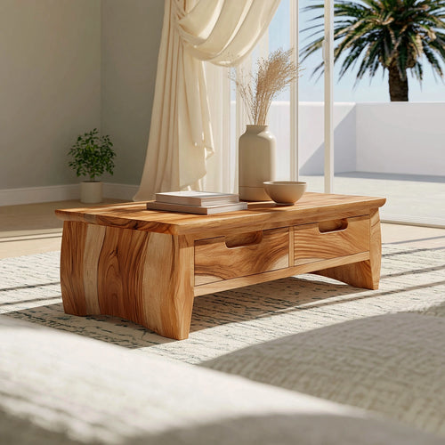 Natural Solid Wood Coffee Table with Curved Drawer Base – Scandinavian - Arboriswood - 7