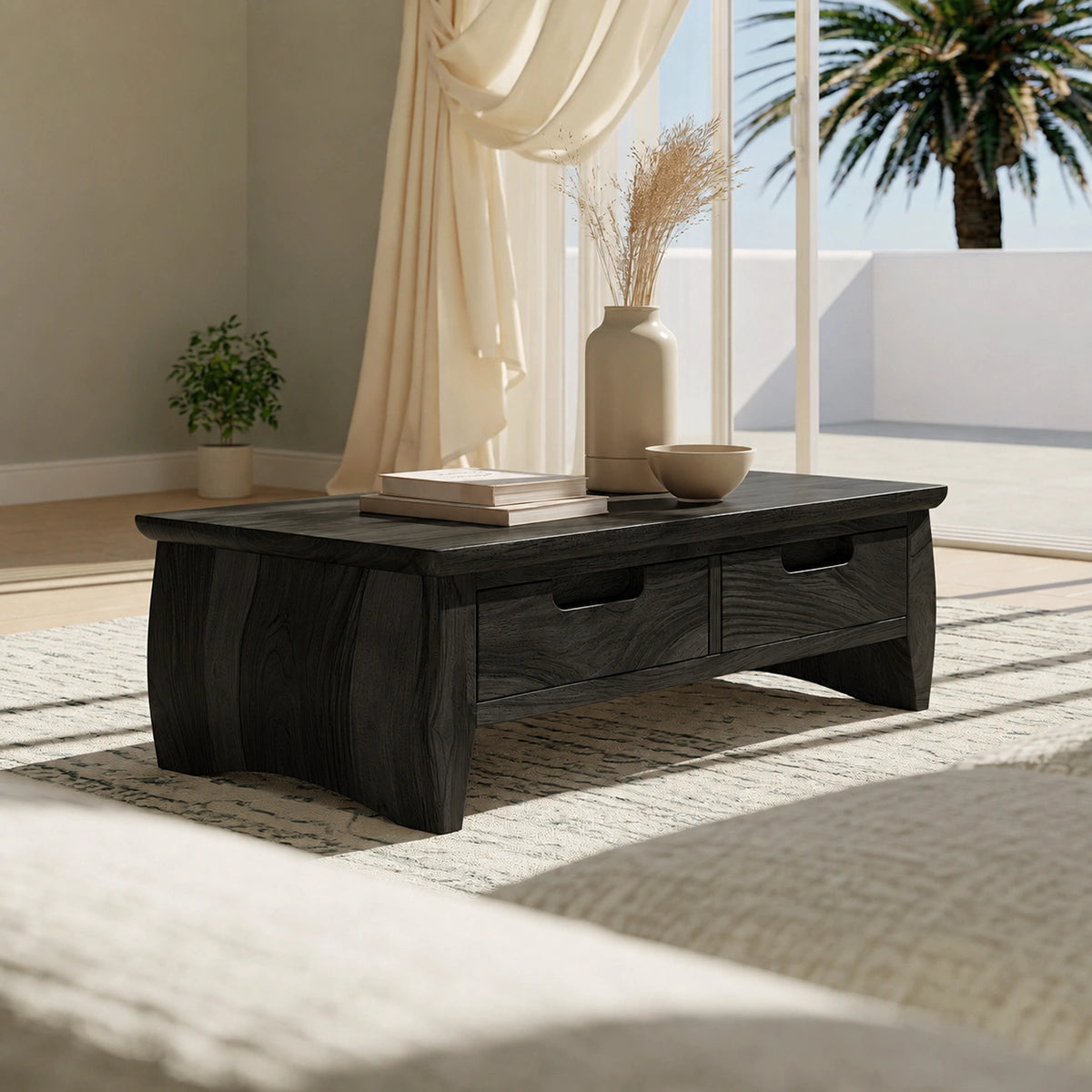 Natural Solid Wood Coffee Table with Curved Drawer Base – Scandinavian - Arboriswood - 8