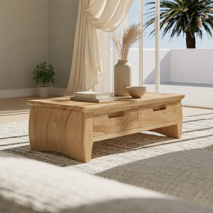 Natural Solid Wood Coffee Table with Curved Drawer Base – Scandinavian - Arboriswood - 9