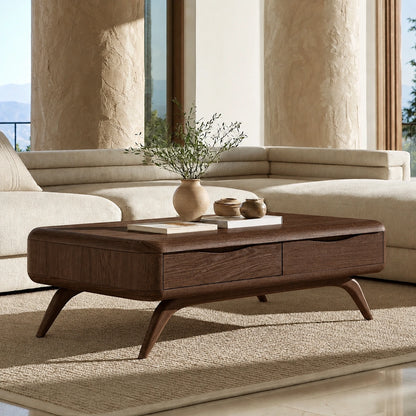 Natural Solid Wood Coffee Table with Curved Drawer Storage – Minimalist - Arboriswood - 10