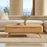 Natural Solid Wood Coffee Table with Curved Drawer Storage – Minimalist - Arboriswood - 2