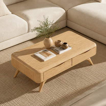 Natural Solid Wood Coffee Table with Curved Drawer Storage – Minimalist - Arboriswood - 4