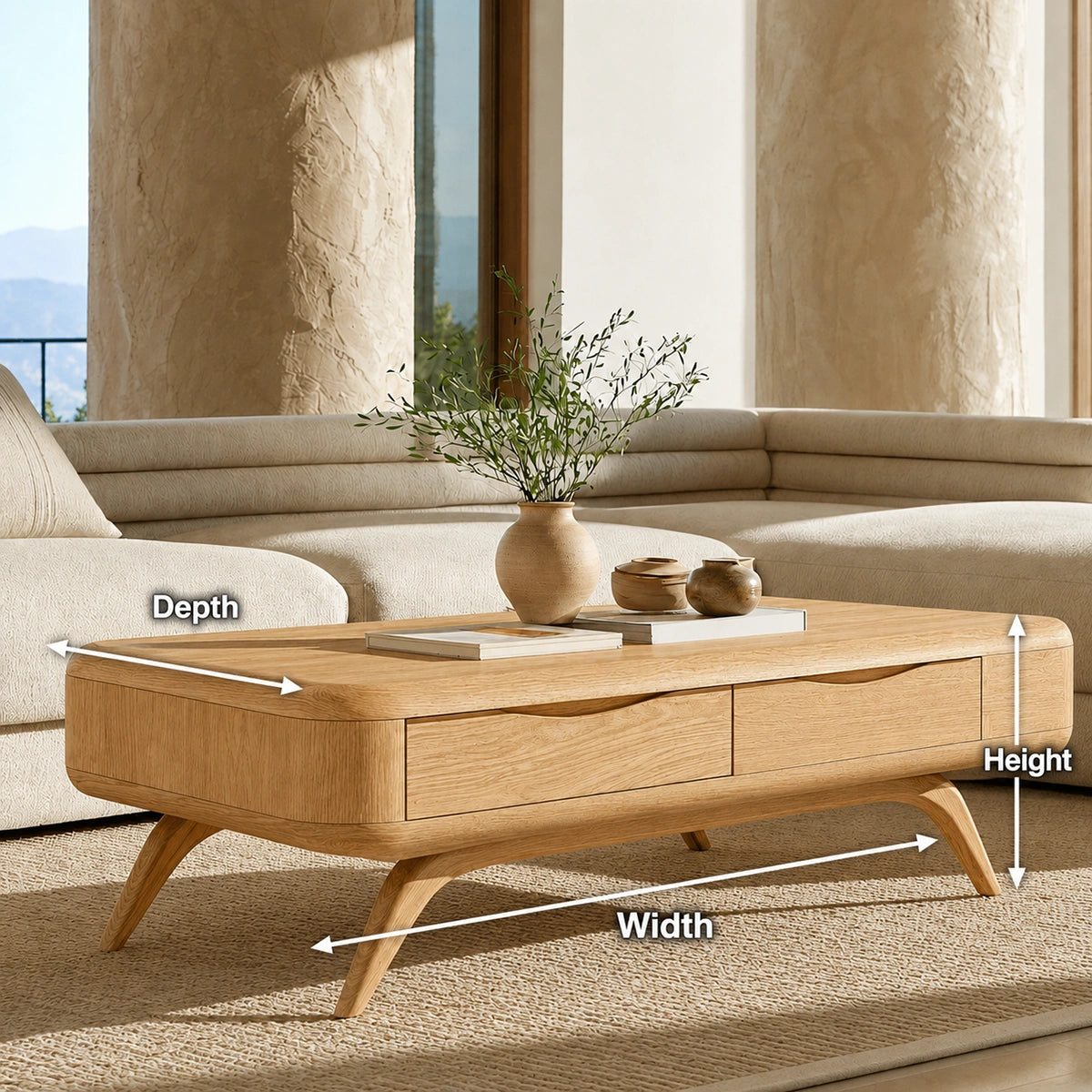 Natural Solid Wood Coffee Table with Curved Drawer Storage – Minimalist - Arboriswood - 6