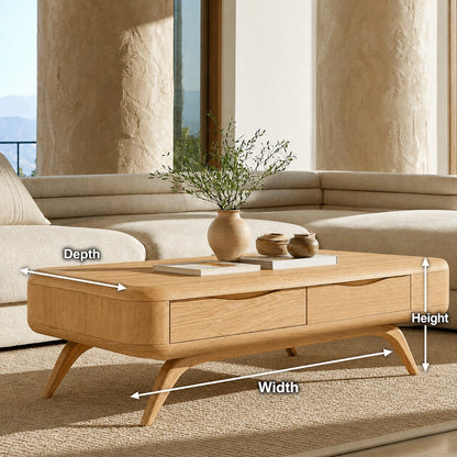 Natural Solid Wood Coffee Table with Curved Drawer Storage – Minimalist - Arboriswood - 6