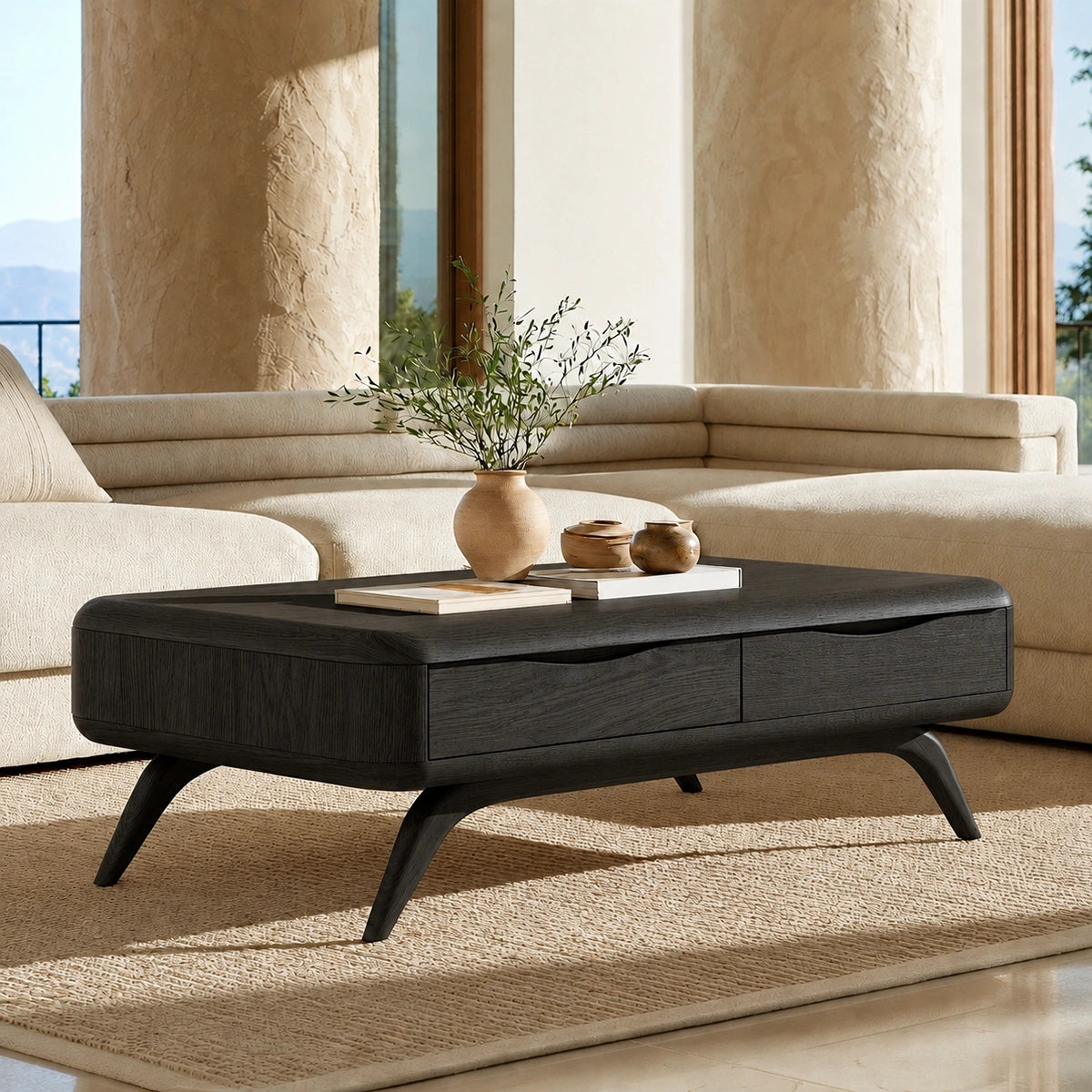 Natural Solid Wood Coffee Table with Curved Drawer Storage – Minimalist - Arboriswood - 8