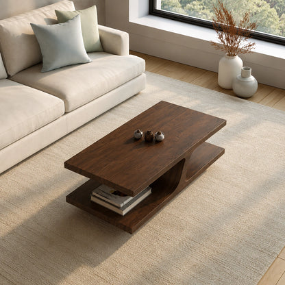 Natural Solid Wood Coffee Table with Curved Sculptural Base – Japandi - Arboriswood - 2