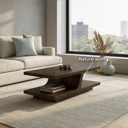 Natural Solid Wood Coffee Table with Curved Sculptural Base – Japandi - Arboriswood - 6