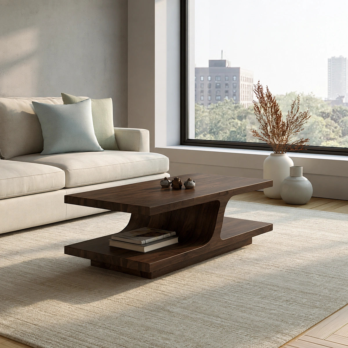 Natural Solid Wood Coffee Table with Curved Sculptural Base – Japandi - Arboriswood - 7