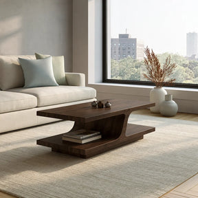 Natural Solid Wood Coffee Table with Curved Sculptural Base – Japandi - Arboriswood - 7