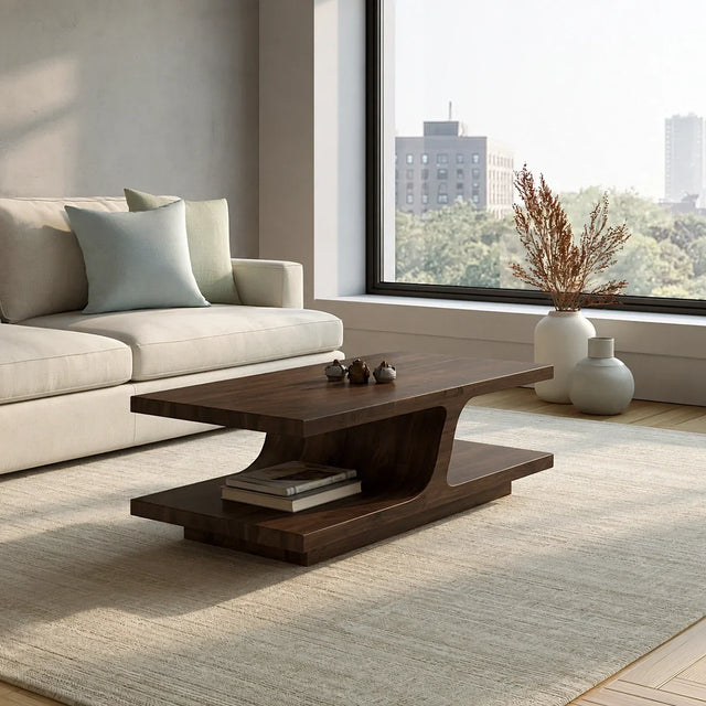 Natural Solid Wood Coffee Table with Curved Sculptural Base – Japandi - Arboriswood - 7
