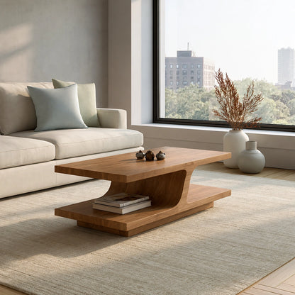 Natural Solid Wood Coffee Table with Curved Sculptural Base – Japandi - Arboriswood - 9