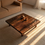 Natural Solid Wood Coffee Table with Hand-Carved Wave Relief – Wabi Sabi - Arboriswood - 4