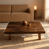 Natural Solid Wood Coffee Table with Hand-Carved Wave Relief – Wabi Sabi - Arboriswood - 6