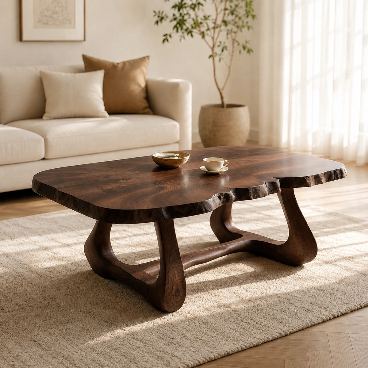 Natural Solid Wood Coffee Table with Live Edge Sculptural Base – Wabi Sabi - Arboriswood - 10