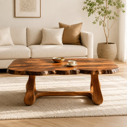 Natural Solid Wood Coffee Table with Live Edge Sculptural Base – Wabi Sabi - Arboriswood - 2
