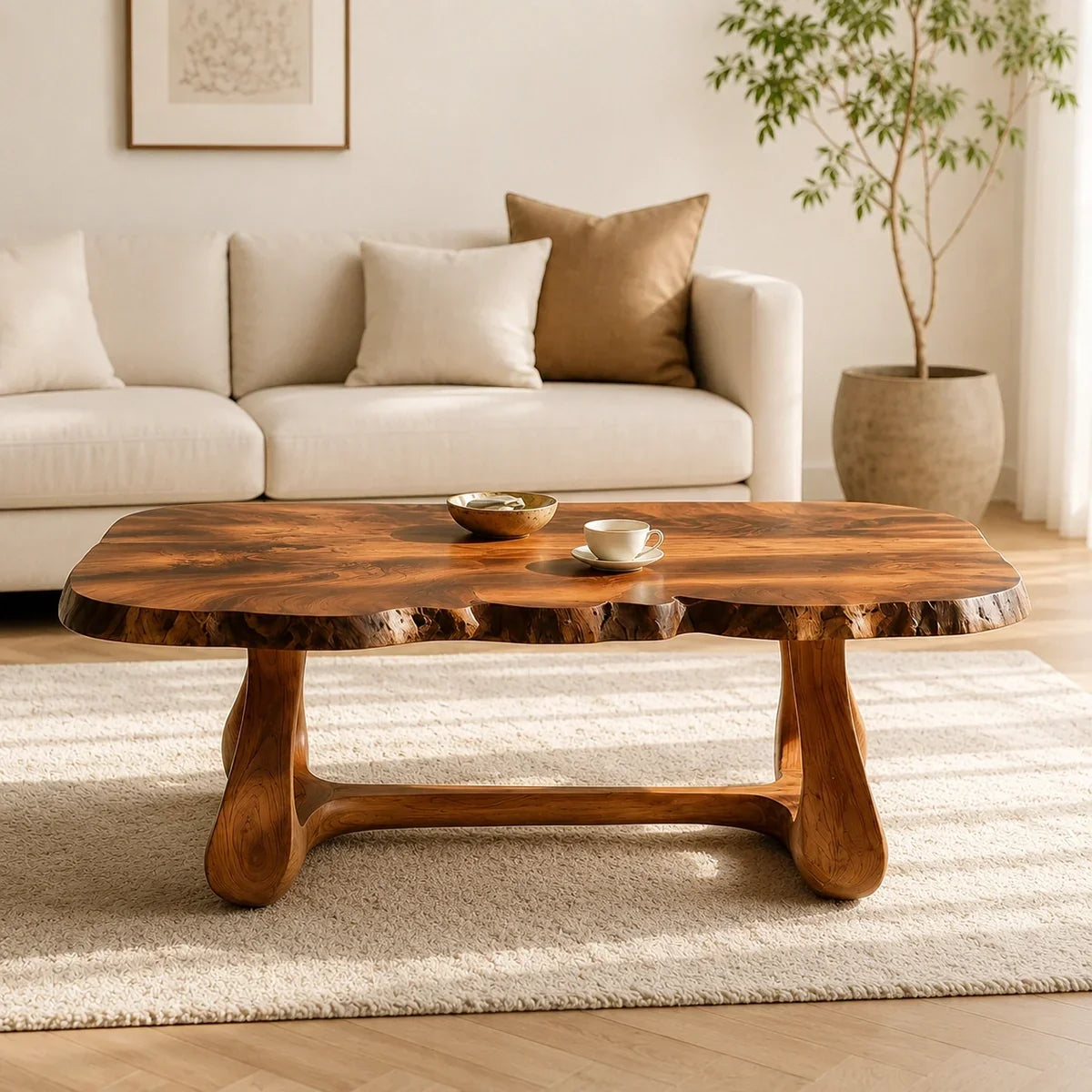 Natural Solid Wood Coffee Table with Live Edge Sculptural Base – Wabi Sabi - Arboriswood - 2