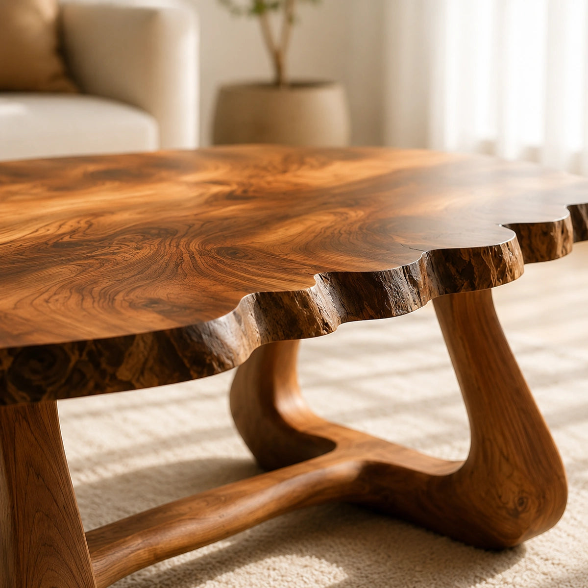 Natural Solid Wood Coffee Table with Live Edge Sculptural Base – Wabi Sabi - Arboriswood - 3