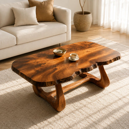 Natural Solid Wood Coffee Table with Live Edge Sculptural Base – Wabi Sabi - Arboriswood - 4