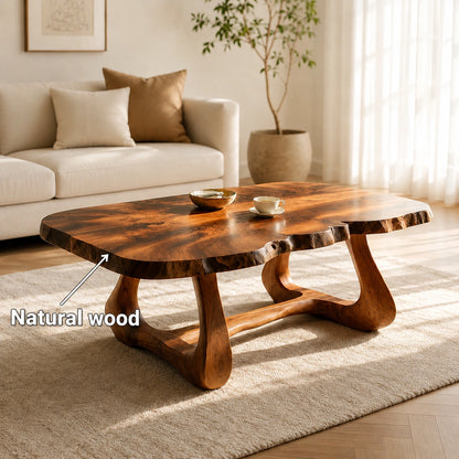 Natural Solid Wood Coffee Table with Live Edge Sculptural Base – Wabi Sabi - Arboriswood - 5