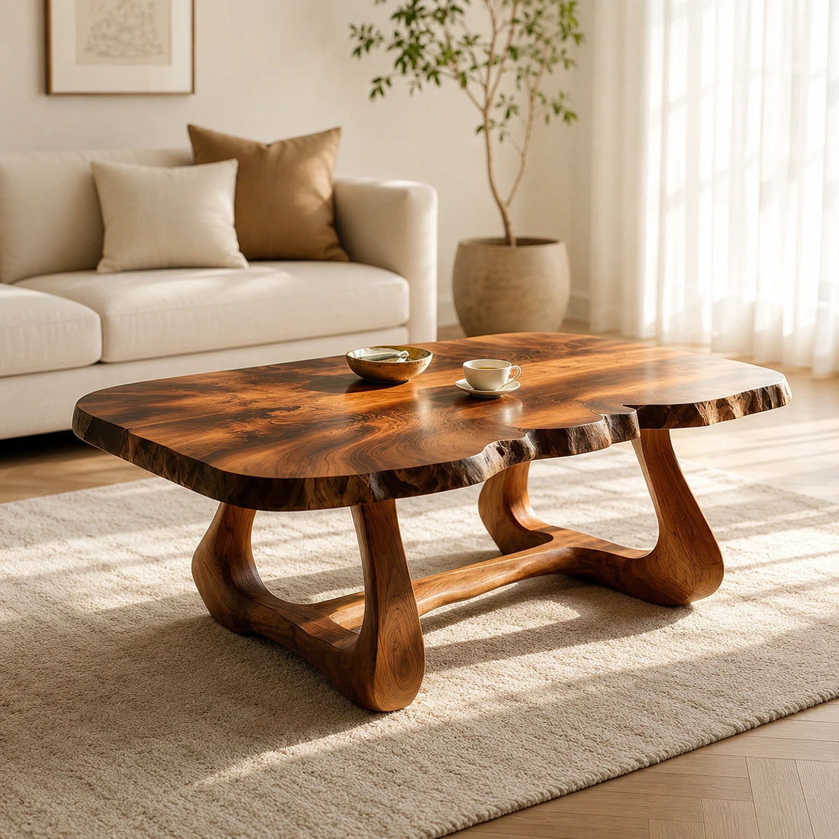 Natural Solid Wood Coffee Table with Live Edge Sculptural Base – Wabi Sabi - Arboriswood - 7