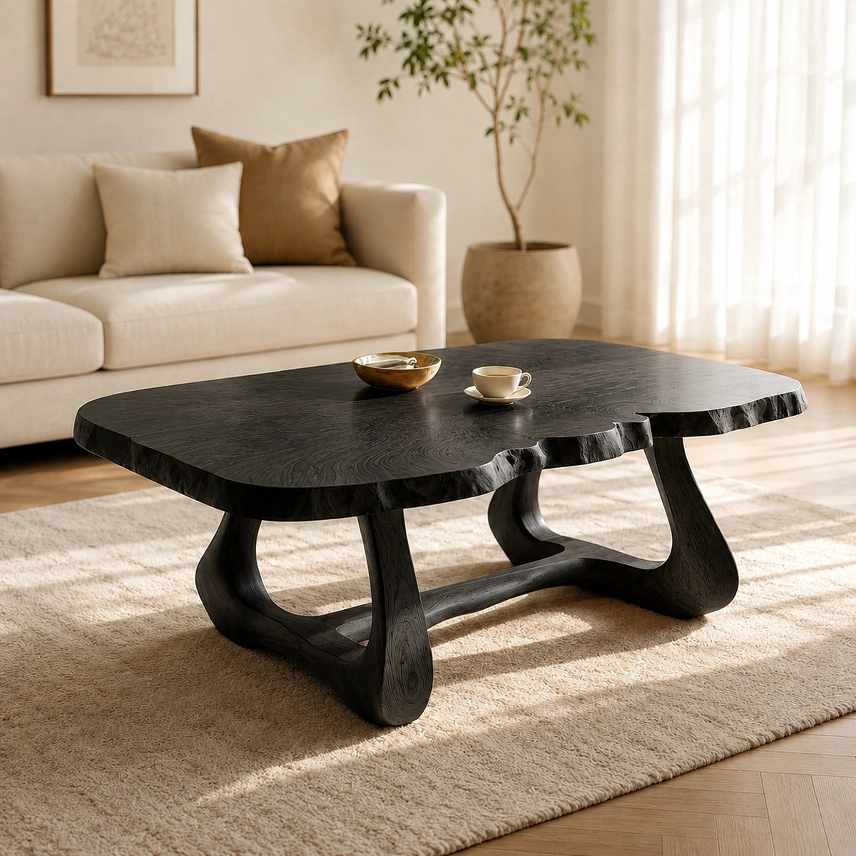 Natural Solid Wood Coffee Table with Live Edge Sculptural Base – Wabi Sabi - Arboriswood - 8