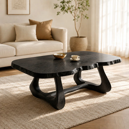 Natural Solid Wood Coffee Table with Live Edge Sculptural Base – Wabi Sabi - Arboriswood - 8